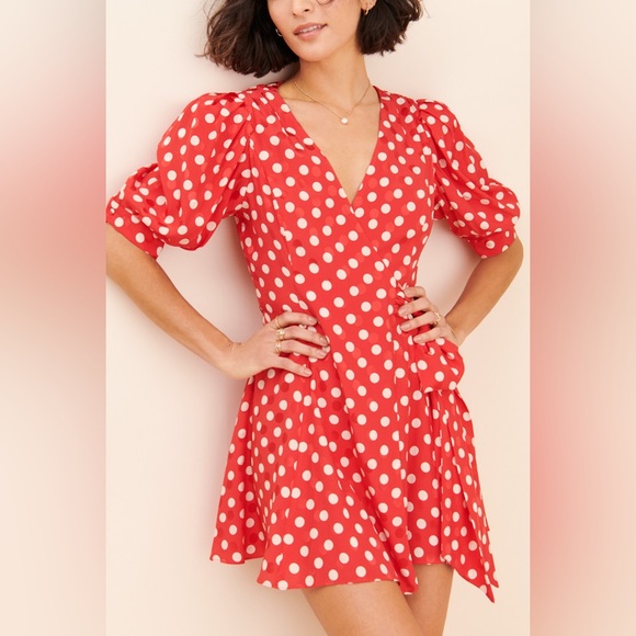 Ronny Kobo x Anthropologie Anna Red Polka Dot Mini Dress Gown sz S